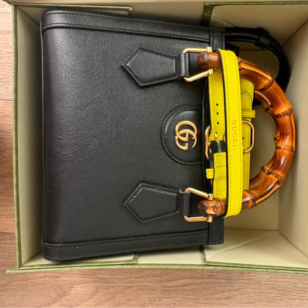 Gucci Black and Yellow Briefcase with Bamboo Handle